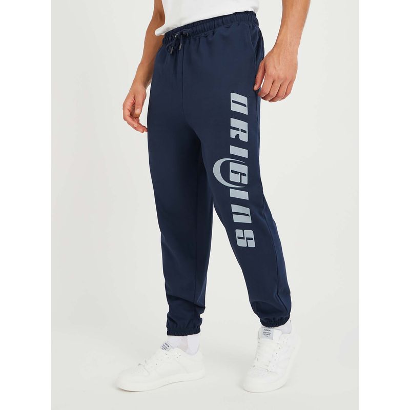 Styli Men Big Text Placement Print Oversized Fit Cotton Terry Blue Joggers (M)