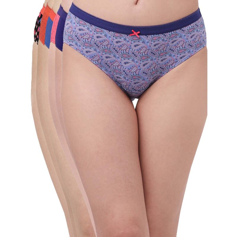 SOIE High Rise Full Coverage Colour Cotton Stretch Hipster Assorted Panty (Pack of 6) (XL)