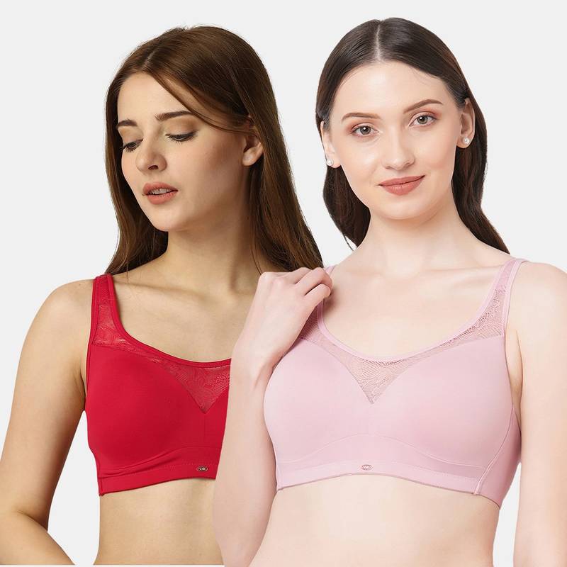 SOIE Women Full Coverage Padded Non Wired Lace Detail Cami Bra (Pack of 2) (34D)