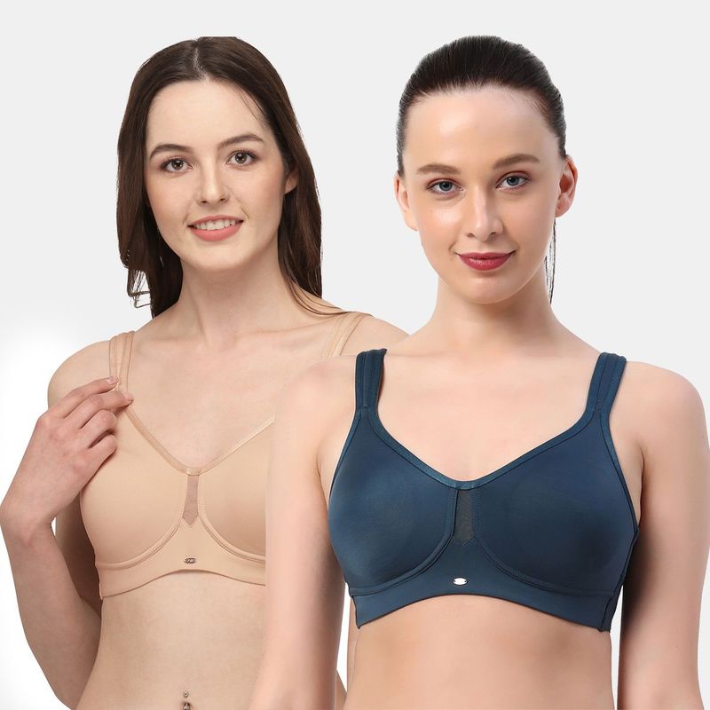 SOIE Women Full Coverage Minimiser Non Padded Non-Wired Bra (Pack of 2) (32C)