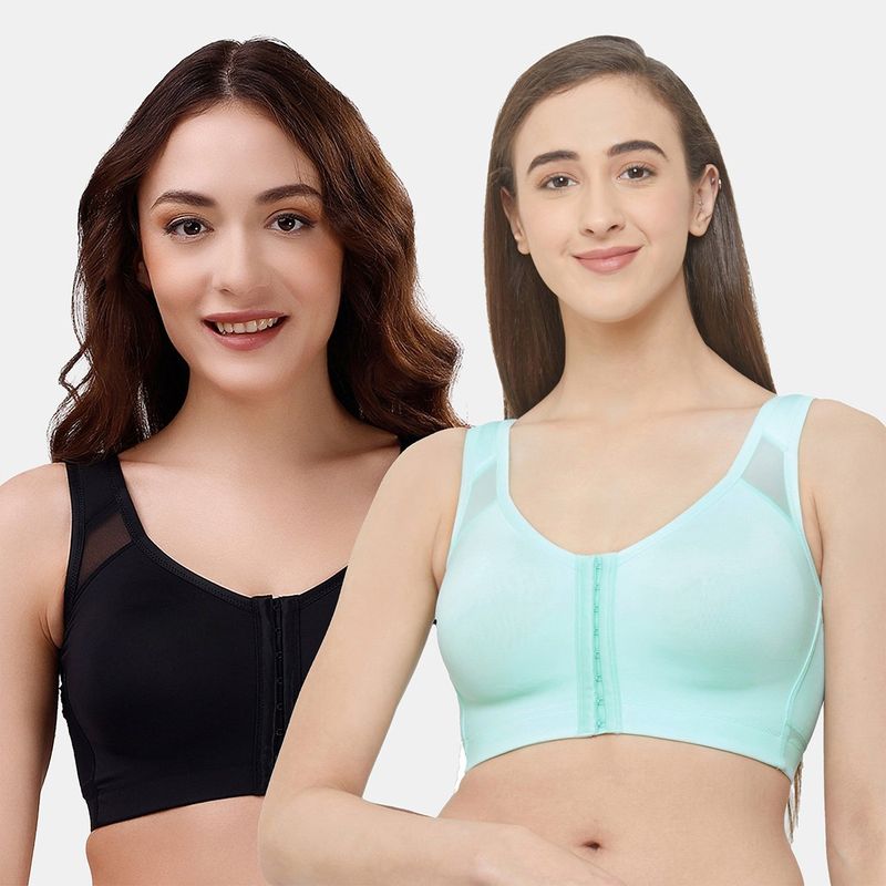 SOIE Front Closure Full Coverage Non Padded Non Wired Posture Correction Bra (Pack of 2) (L)