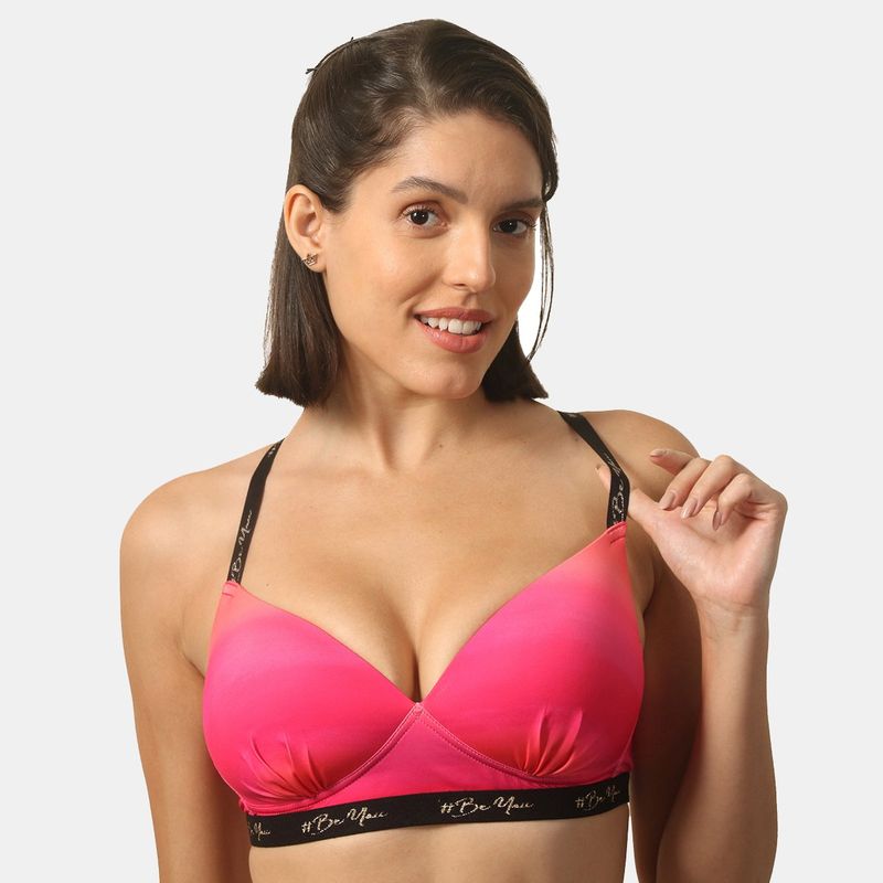 SOIE Women Padded Non-Wired Full Coverage Printed Cross Back Bra (34D)