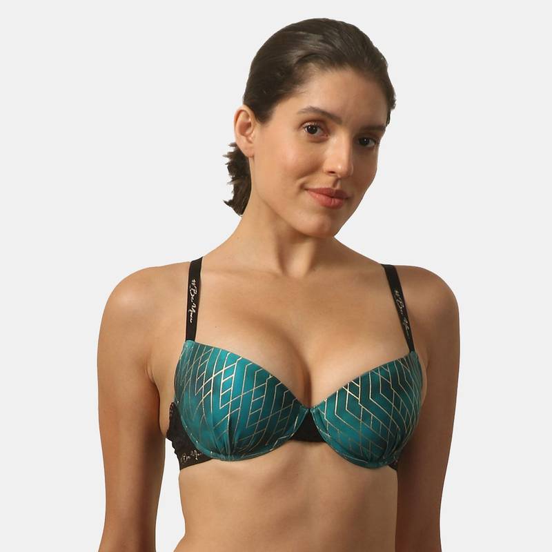 SOIE Women Padded Wired Medium Coverage Demi Cup Printed Push Up Look Bra (36C)