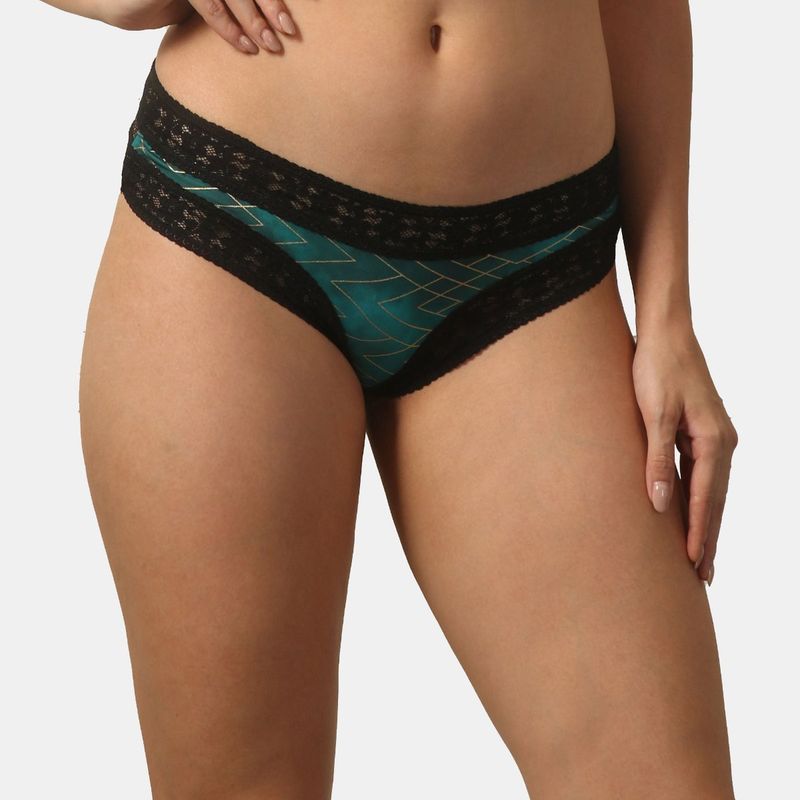 SOIE Women Mid Rise Lace Back Printed Cheekini Panty (L)