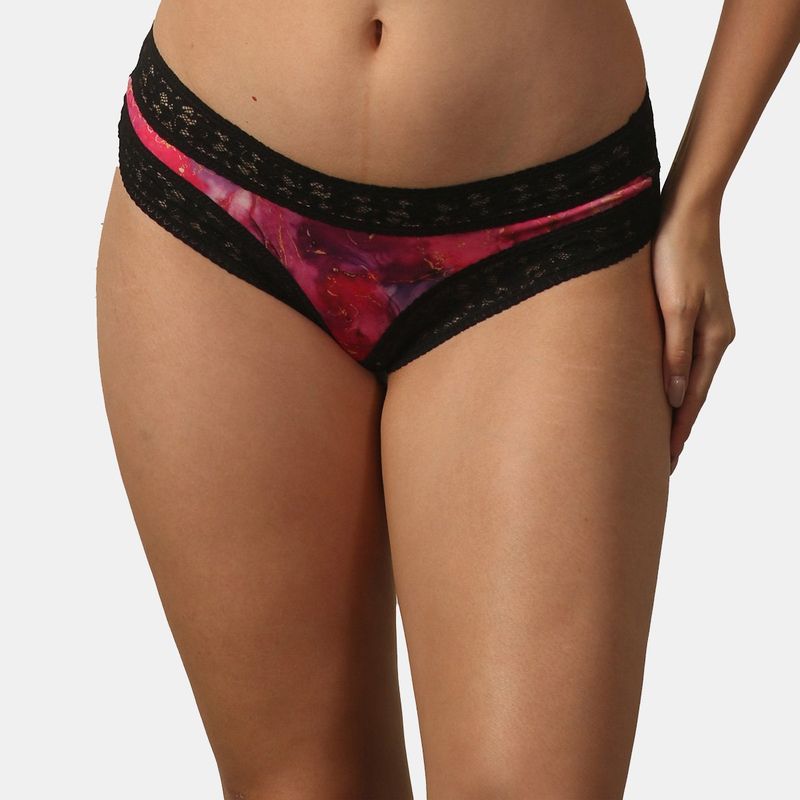 SOIE Women Mid Rise Lace Back Printed Cheekini Panty (M)