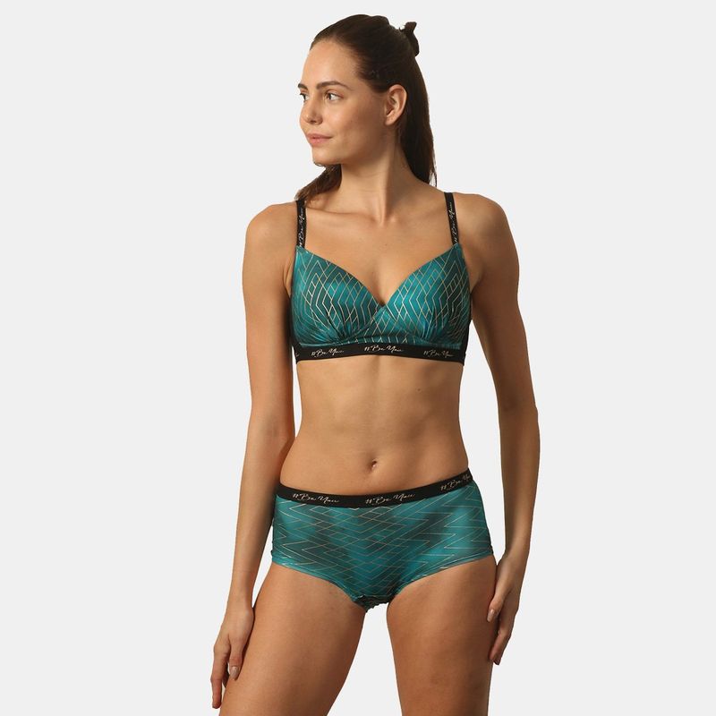 SOIE Padded Non-Wired Full Coverage Bra With High Rise Boyshorts Lingerie (Set of 2) (34B)