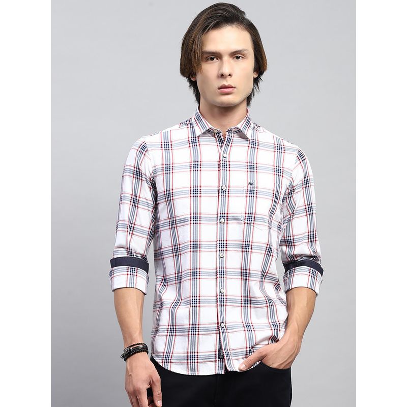 Monte Carlo Men White Checkered Collared Neck Full Sleeve Shirt (3XL)