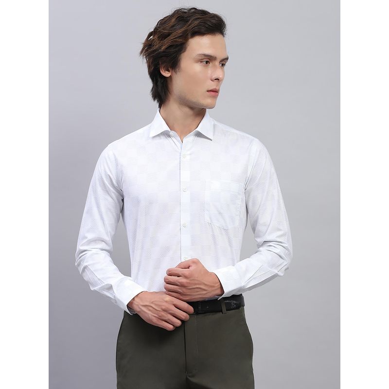 Monte Carlo Men White Checkered Collared Neck Full Sleeve Shirt (L)