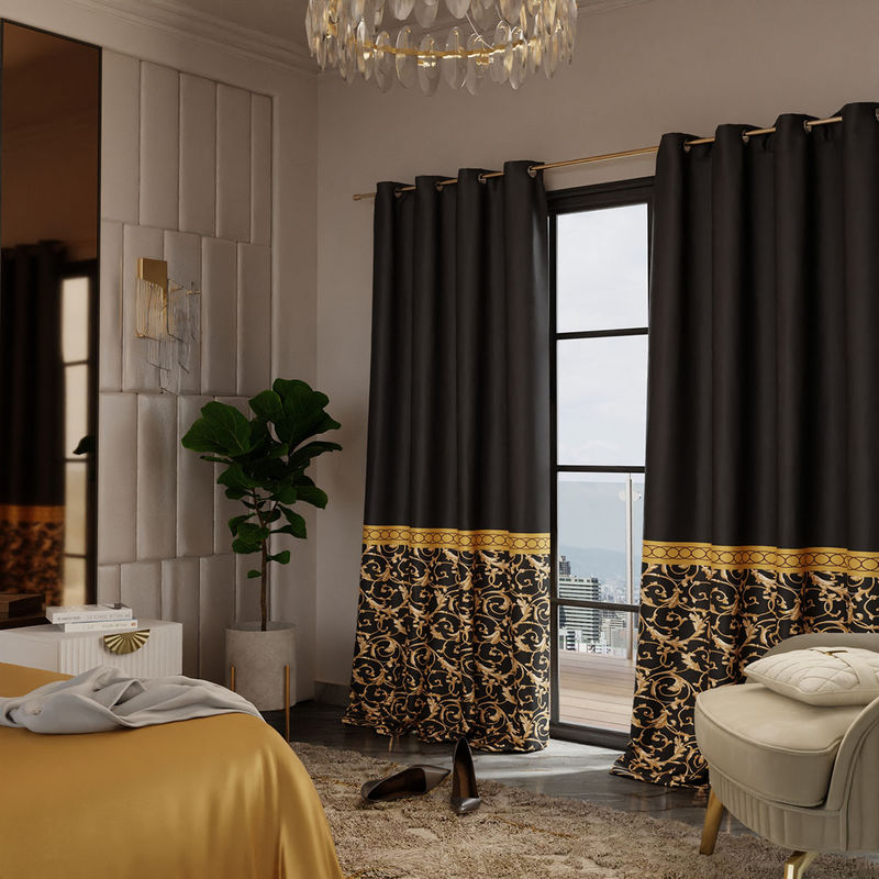 Stoa Paris Satin Printed Regal Slate Door Curtain with Back Lining (5 x 7 Feet)