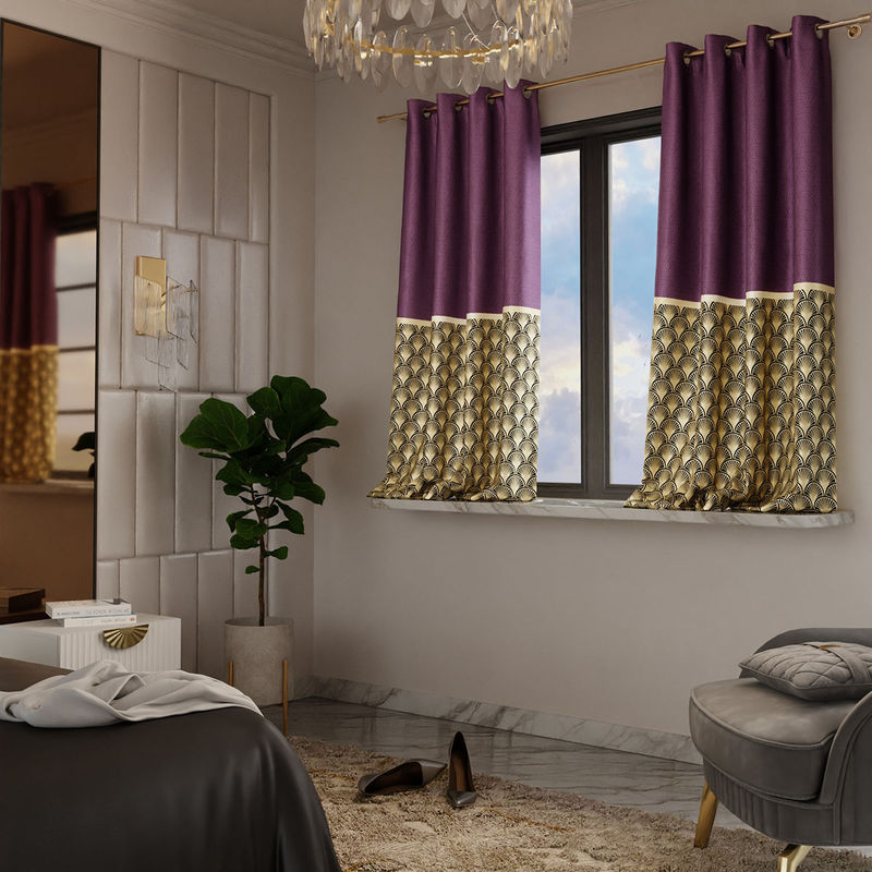 Stoa Paris Satin Printed Royal Rouge Window Curtain with Back Lining (5 x 5 feet)