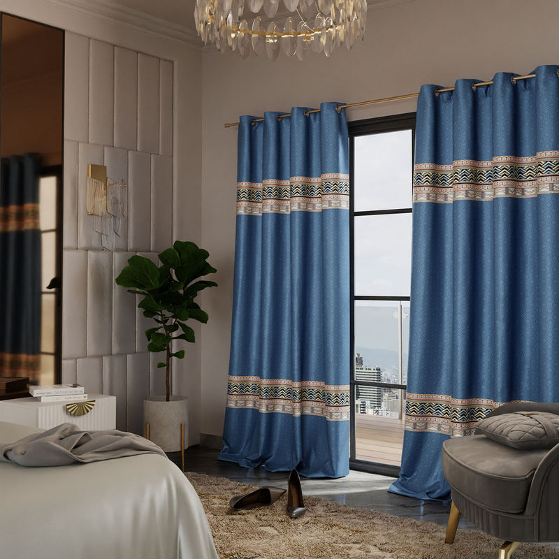 Stoa Paris Celestial Blue Versailles Satin Printed Door Curtain (5 x 7 Feet)