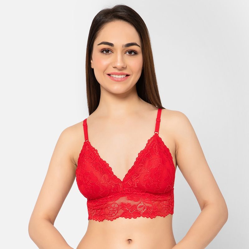 Clovia Non-Padded Non-Wired Full Cup Longline Bralette In Red - Lace (30B)