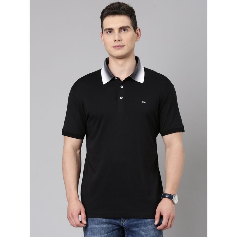Classic Polo Men's Half Sleeve Black Polo Neck Slim Fit Solid Cotton Polo T-Shirt (M)