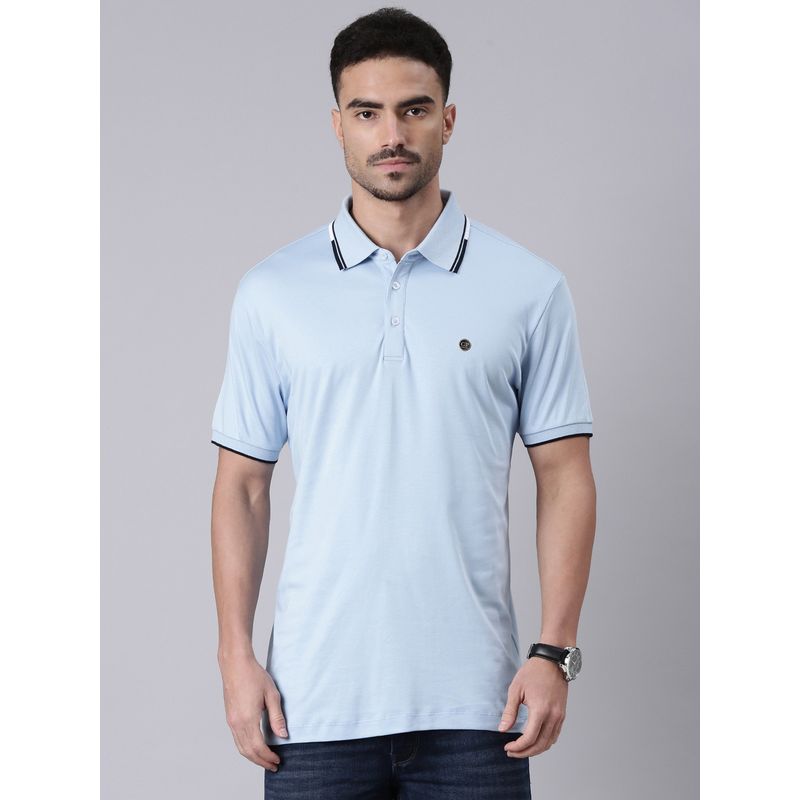 Classic Polo Men's Half Sleeve Light Blue Slim Fit Solid Cotton Polo T-Shirt (M)