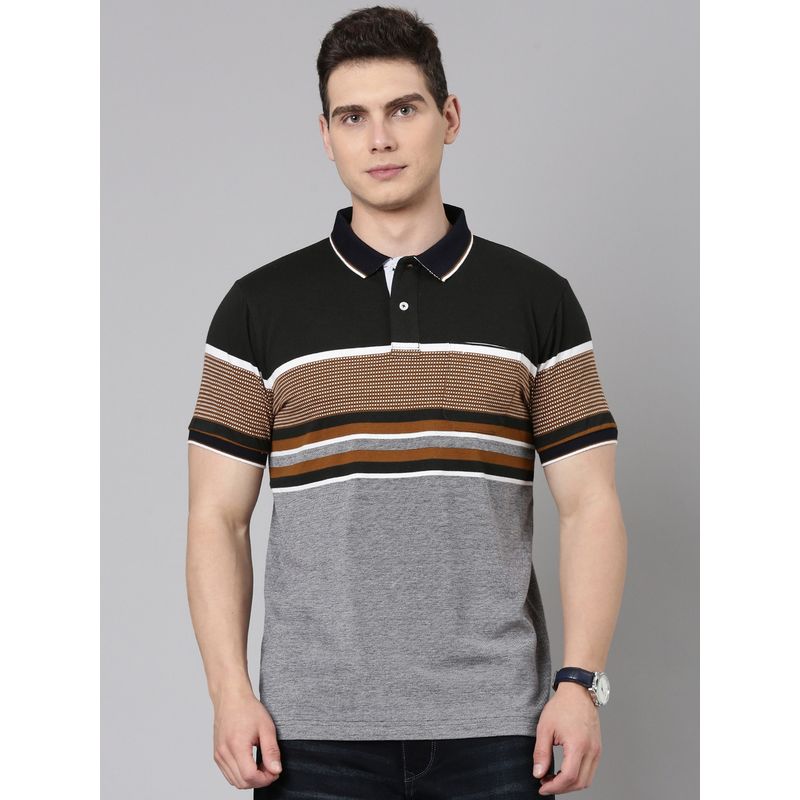 Classic Polo Men's Grey Polo Neck Slim Fit Colorblock Cotton Blend Polo T-Shirt (M)