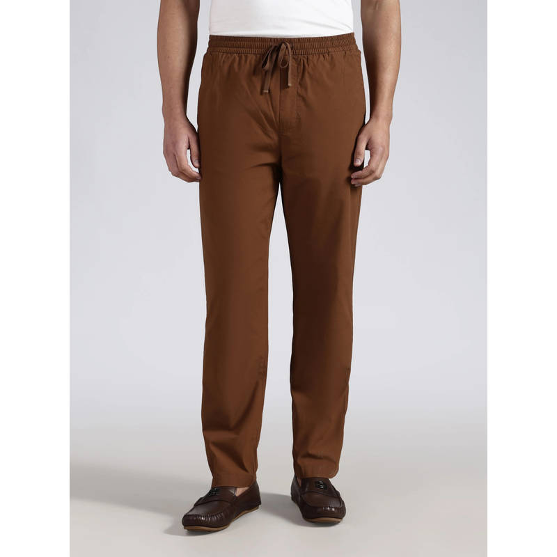Tommy Hilfiger Men Brown Solid/Plain Cotton Trouser (28)