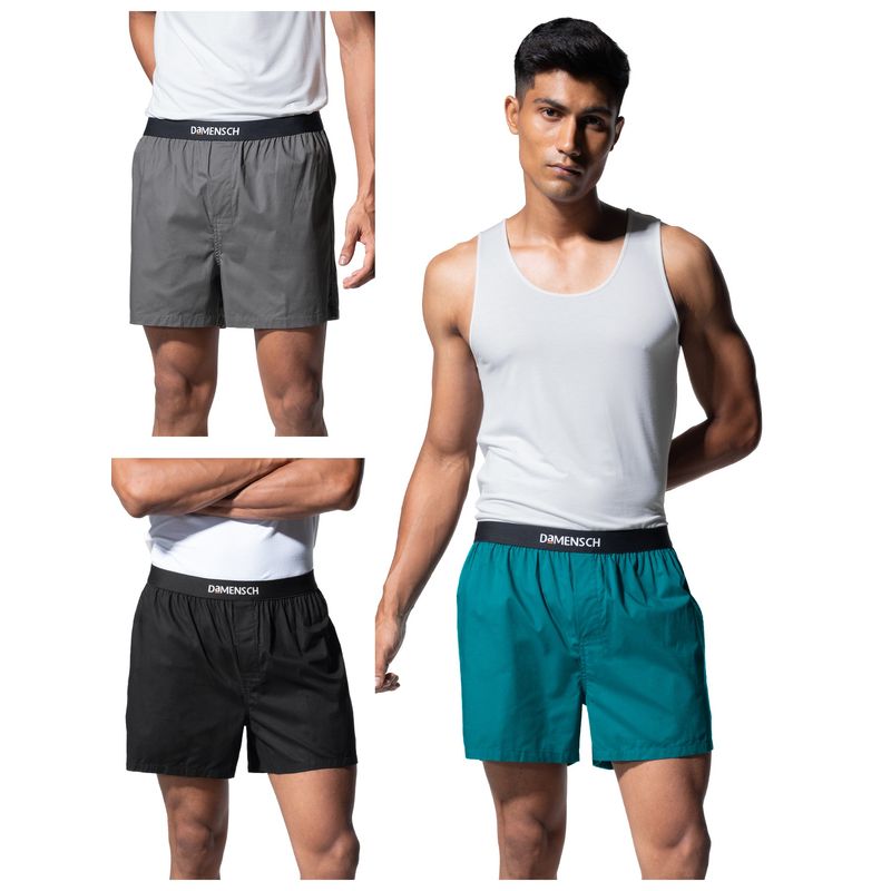 DaMENSCH Men Breeze Ultra-Light Solid Pure Cotton Boxers (Pack of 3) (M)