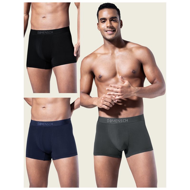 DaMENSCH Multi-Color Plain Cotton Mid Waist Trunks (Pack of 3) (L)