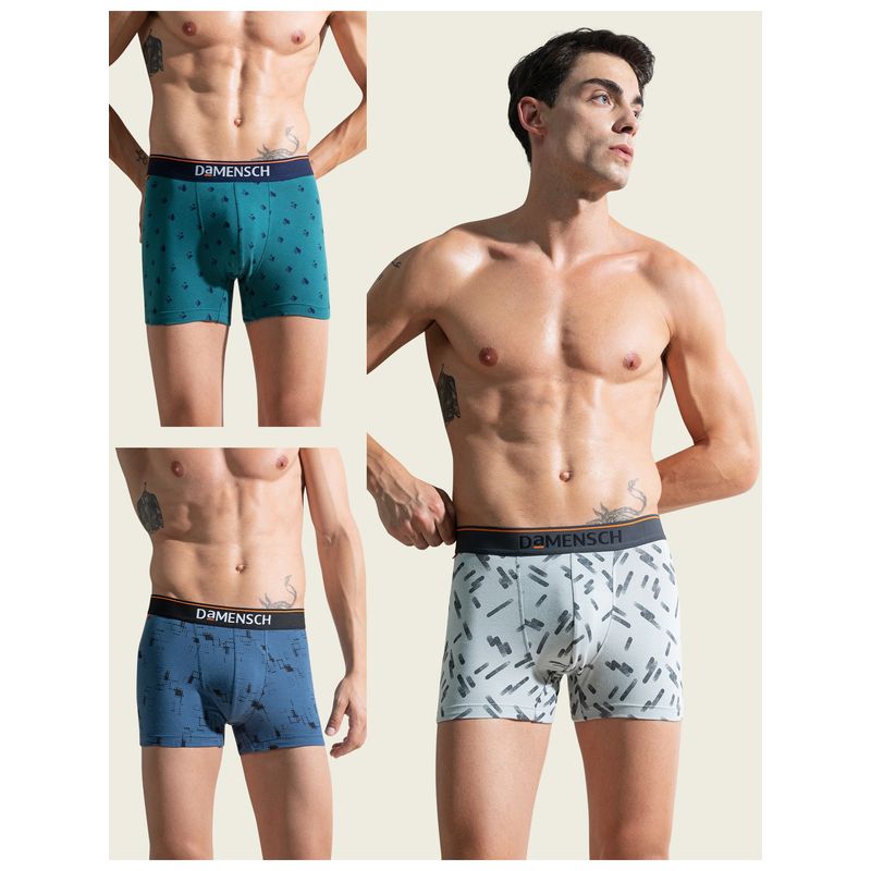 DaMENSCH Men Multi-Color Cotton Blend Printed Mid Waist Trunks (Pack of 3) (M)