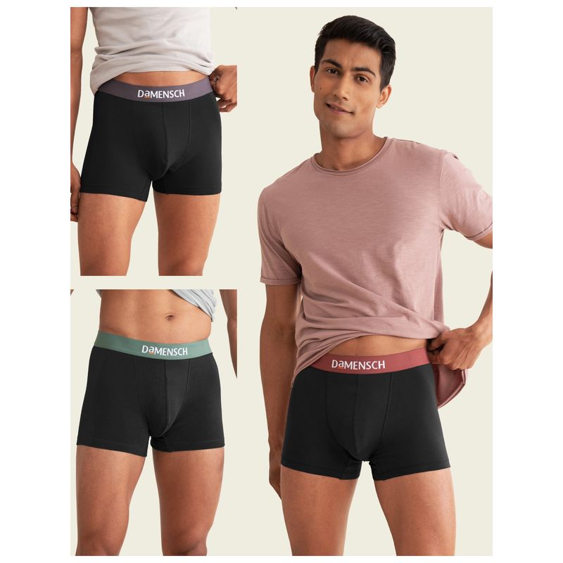 DaMENSCH Men Multi-Color Cotton Blend Plain Mid Waist Trunks (Pack of 3) (M)