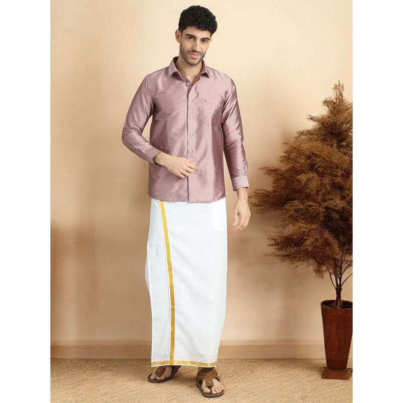 TATTVA Men Purple Solid Opaque Shirt (42)