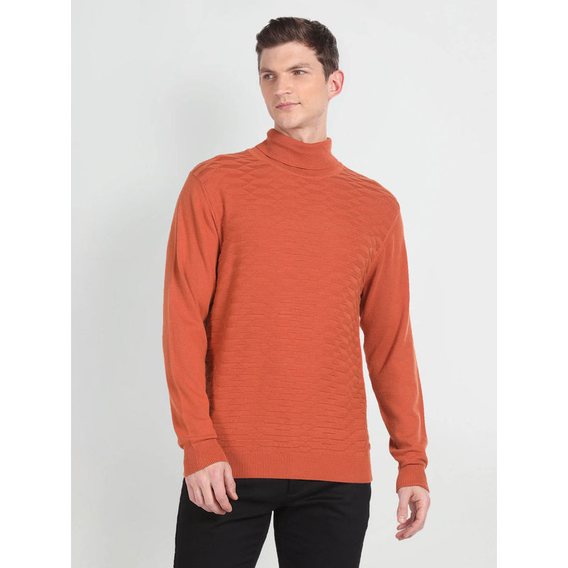 Arrow Turtle Neck Patterned Knit Sweater (S)