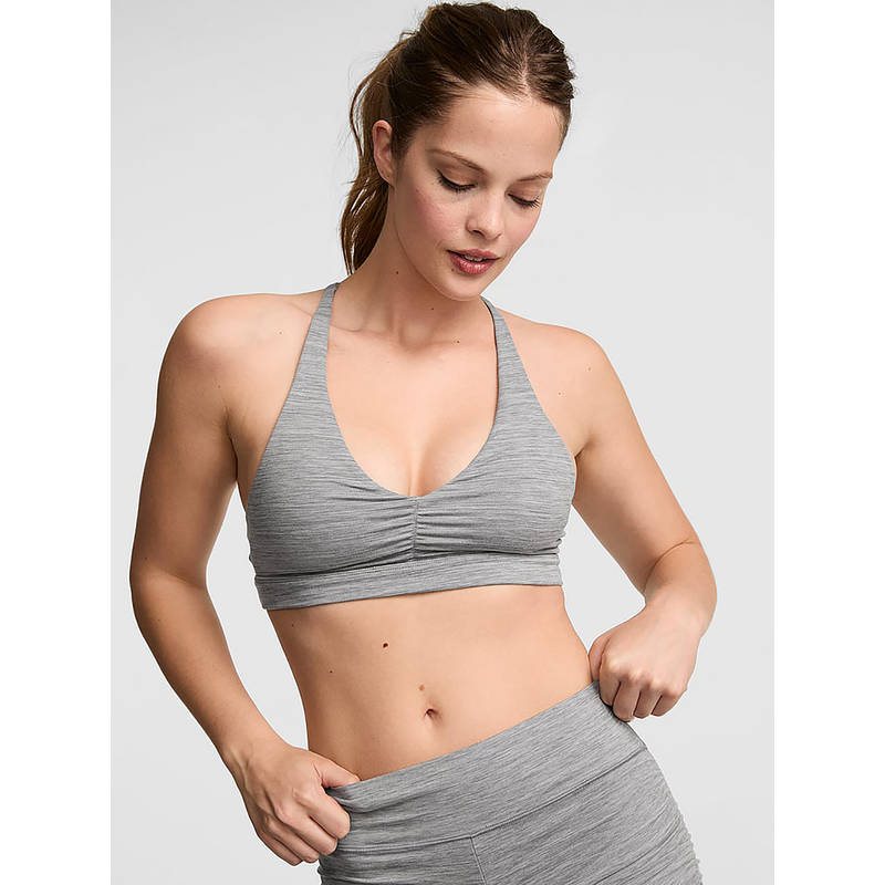 Victoria's Secret PINK Relay Ruched Plunge Sports Bra Grey (S)