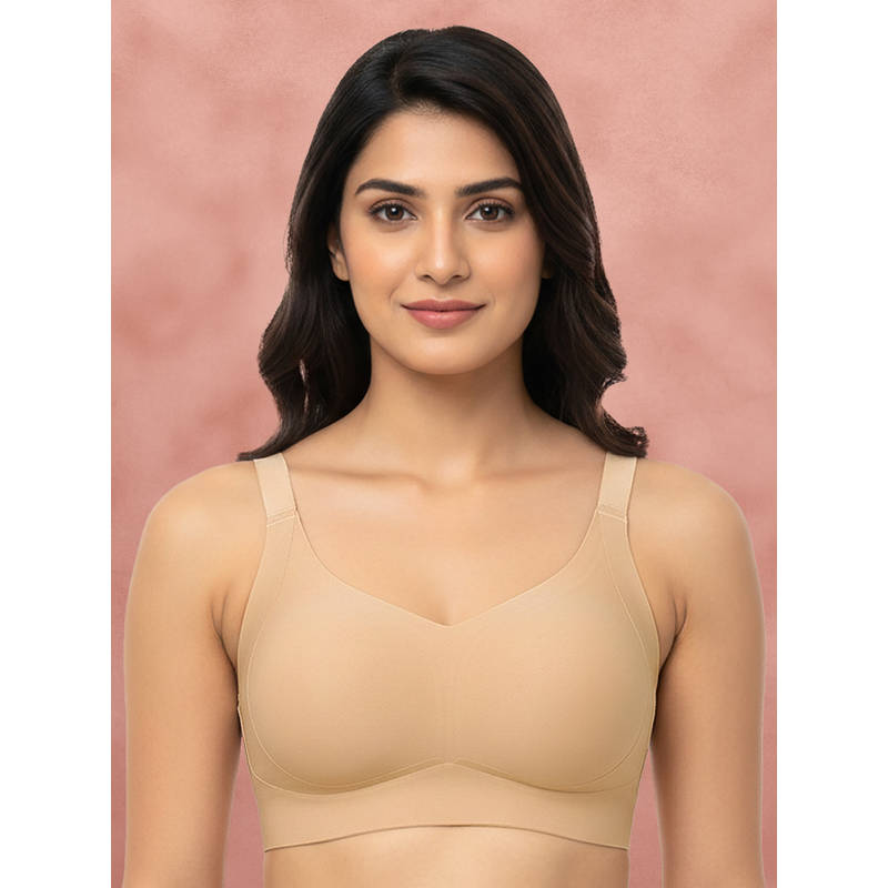 Shyaway Cream Skin Smooth Finish Non Padded Full Coverage Wirefree Seamless Detachable Bra (2XL)