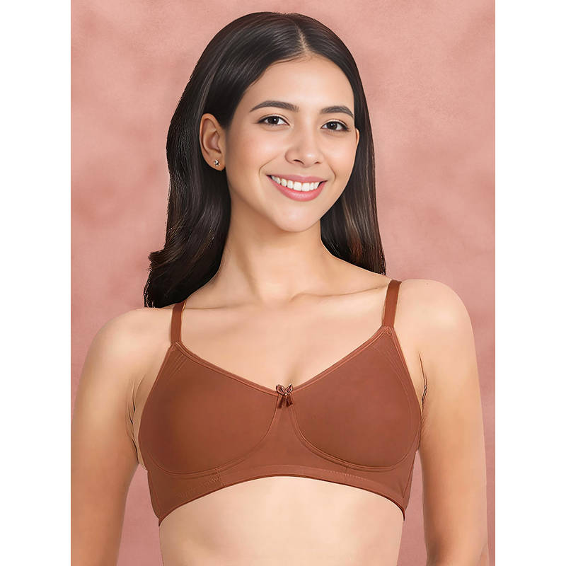 Shyaway By Susie Rustic Brown Wirefree Full Coverage Seamless Hi- Support Non Padded Bra (32D)