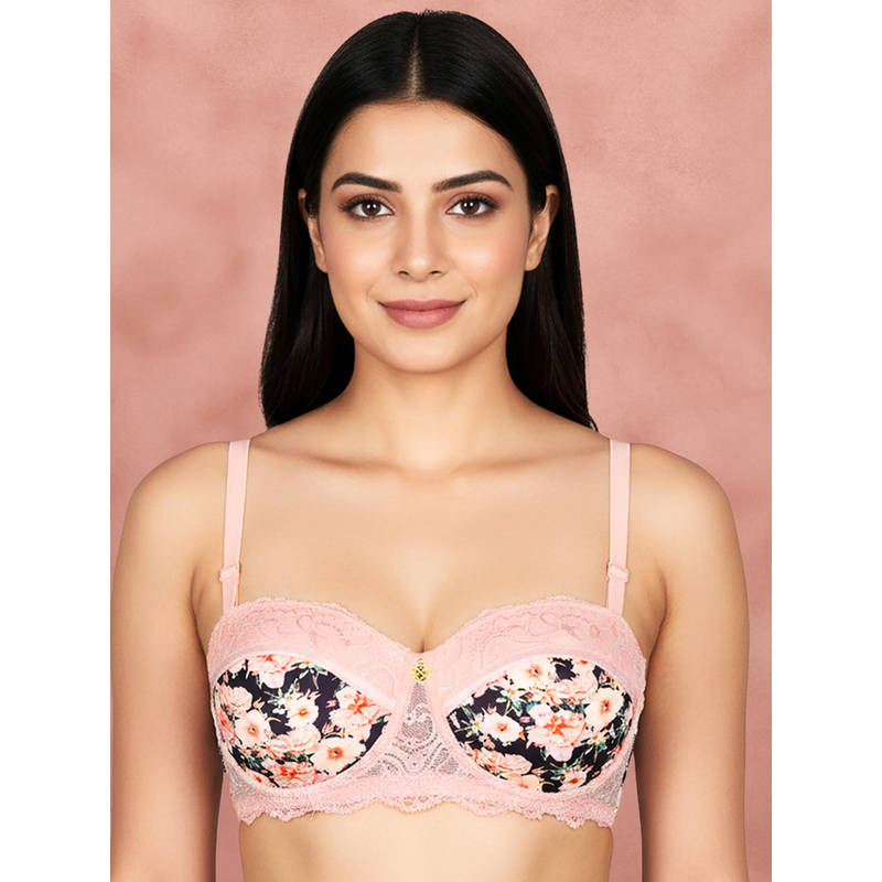 Shyaway By Susie Black Bean Half Coveage Printed Wired Seamed Balconette Multiway Padded Bra (32B)