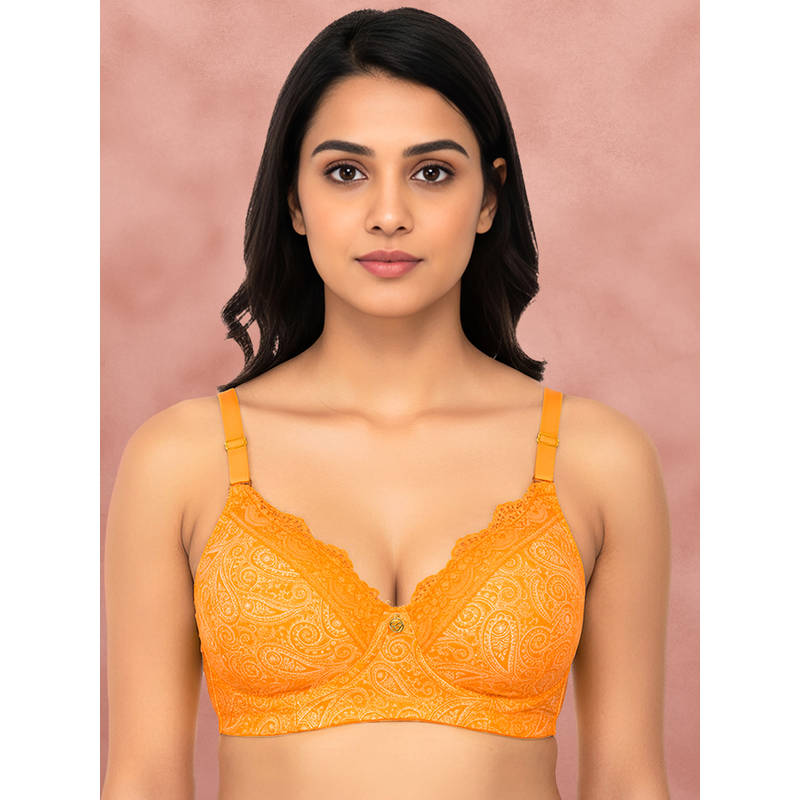 Shyaway By Susie Golden Yellow 3/4Th Coverage Wirefree Multiway Indian Motif Padded Bra (32B)