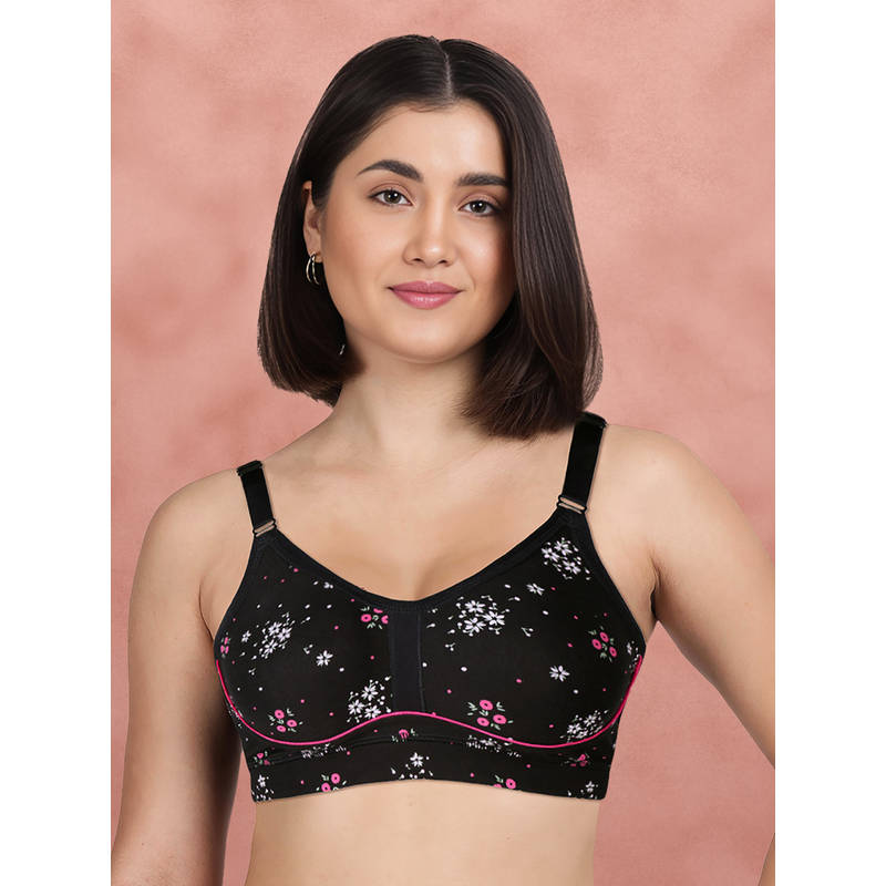 Shyaway By Susie Black Beauty 3/4Th Coverage Seamless Contrast Piping Moulded Wirefree Bra (32B)