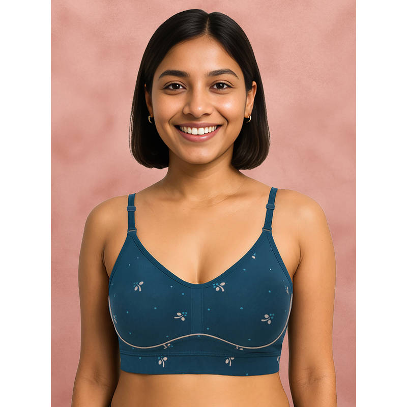 Shyaway By Susie Teal 3/4Th Coverage Seamless Contrast Piping Moulded Wirefree Bra (32B)