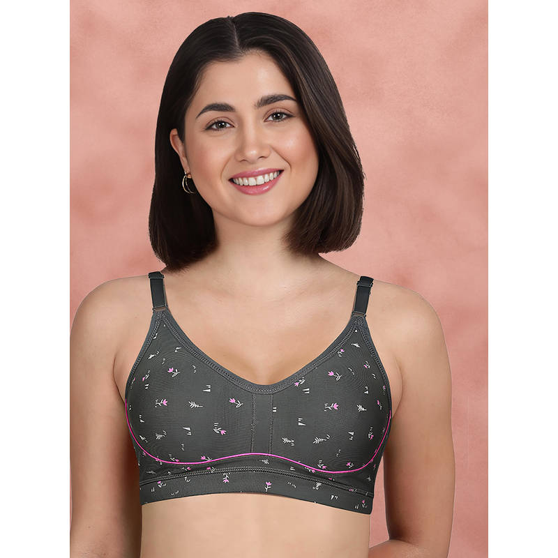 Shyaway By Susie Light Grey 3/4Th Coverage Seamless Contrast Piping Moulded Wirefree Bra (32B)