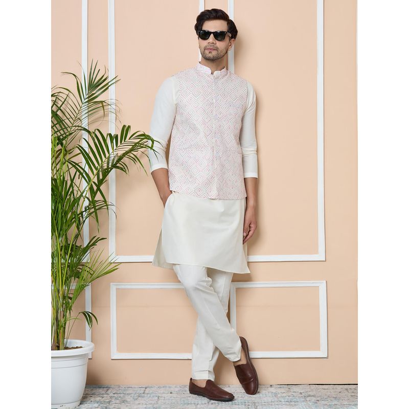Embroidered Nehru Jacket With Solid Kurta Pyjama