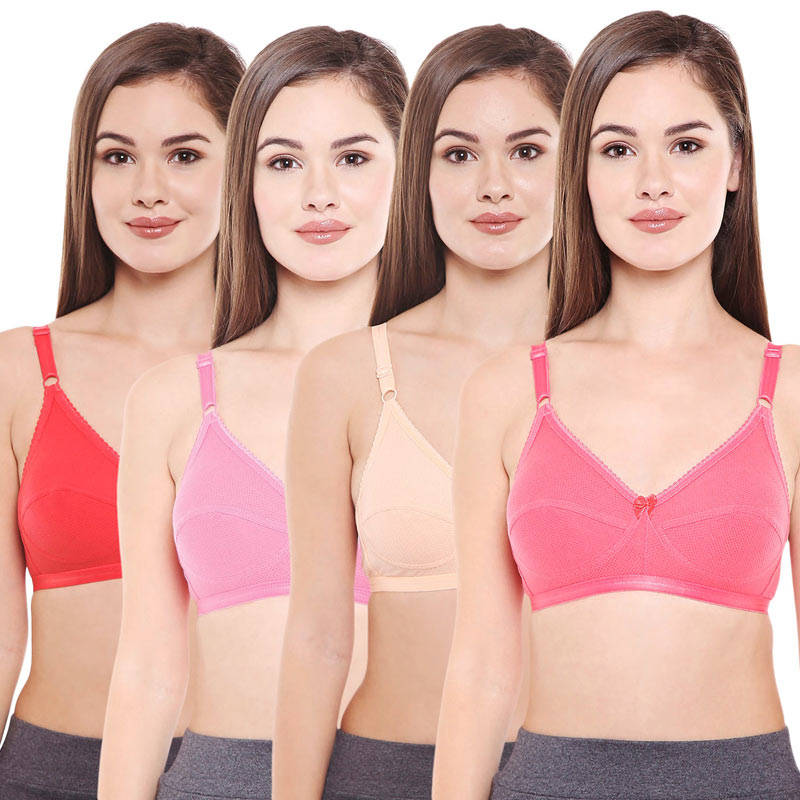 BODYCARE Women's Cotton Solid Color Full Coverage Bra Pack of 4 - Multi-Color (40B)