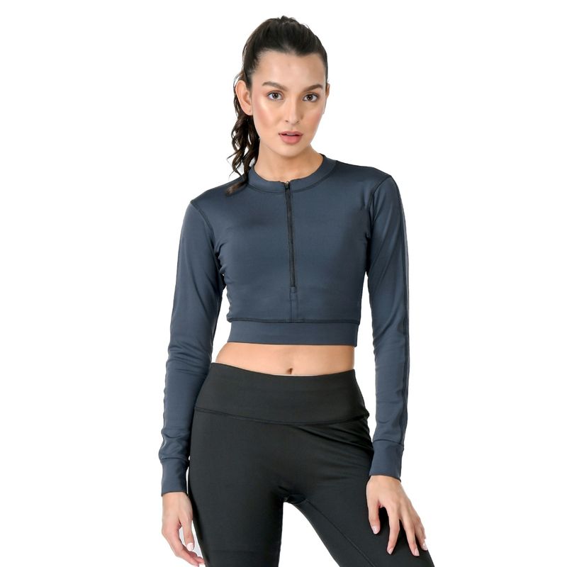 Body Smith Active Mesh Black Zipper Crop Top - Tel Teal (2XL)