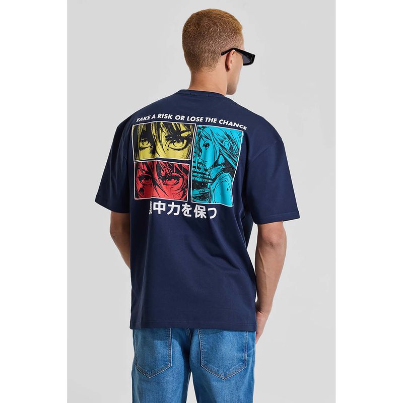 Snitch Men Navy Blue Graphic T-Shirt (L)