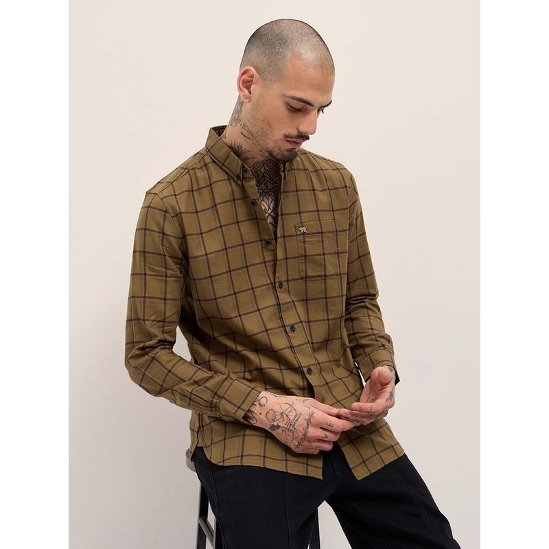 THE BEAR HOUSE Men Olive Checks Shirt (S)