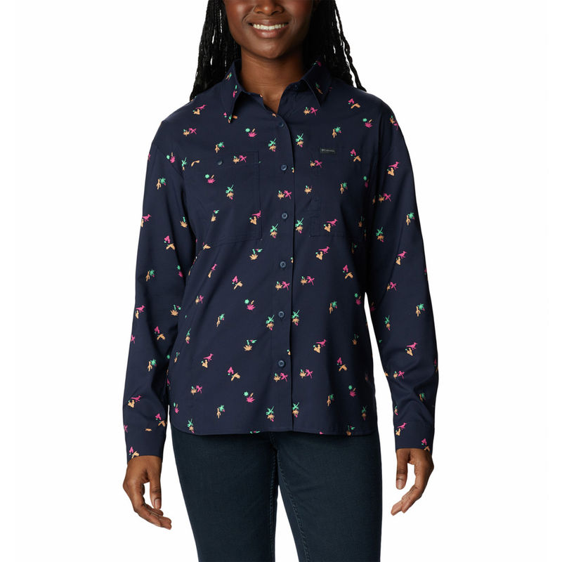 Columbia Womens Blue Colour Silver Ridge Utility Patterned Long Sleeve Shirt (S)
