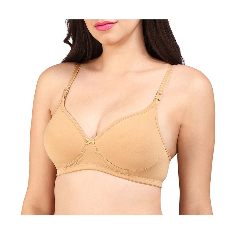 Bralux Women's Bra, B Cup Cotton Non-wired Thin Padded Bra With Transparent Strap - Nude (34B)