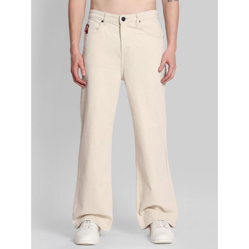 Bene Kleed Cream Wide Leg Denim Regular Waistband And Coin Pocket Jeans (28)