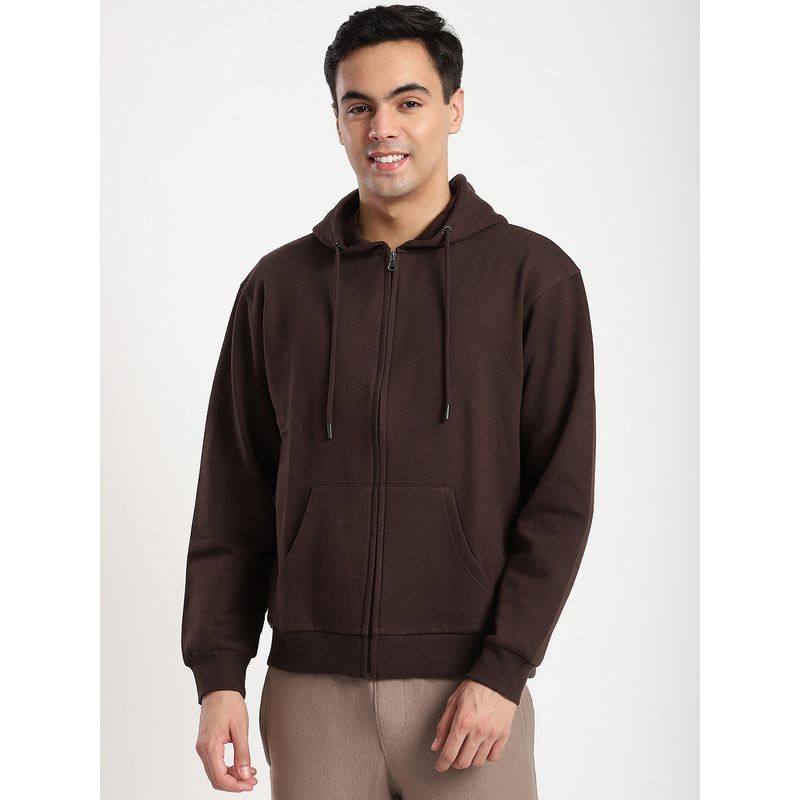 R&B Hooded Fleece Full-Sleeve Brown Hoodie (2XL)