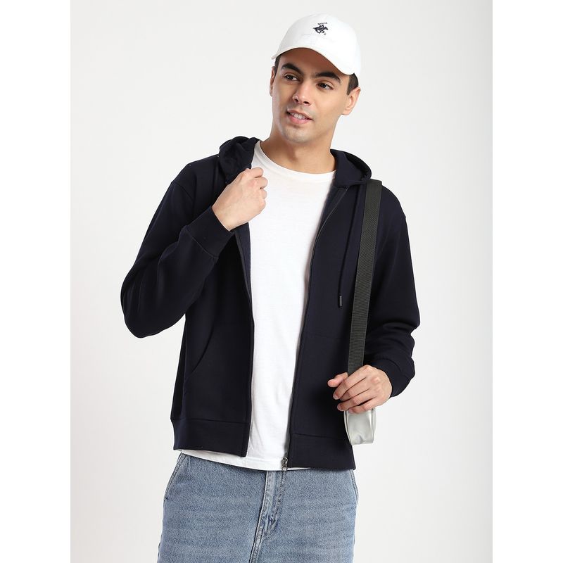R&B Hooded Fleece Full-Sleeve Navy Blue Hoodie (M)