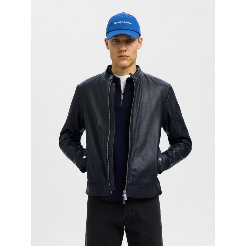 SELECTED HOMME Classic Blue Premium Leather Jacket (S)