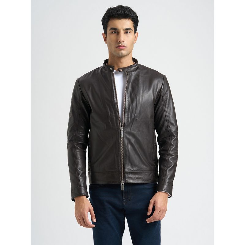 SELECTED HOMME Men's Two-Way Zip Leather Jacket (S)