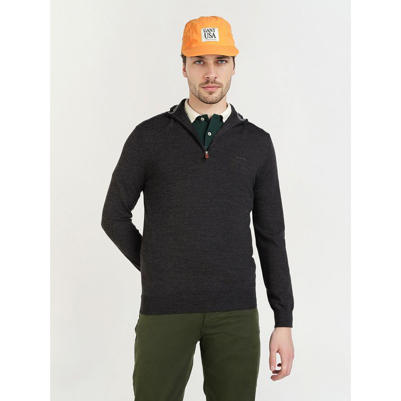 GANT Men's Dark Grey Wool Textured Sweater (S)