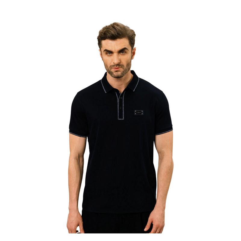 OUTERWORLD Black Solid Collar Neck Men's Polo T-Shirt (S)