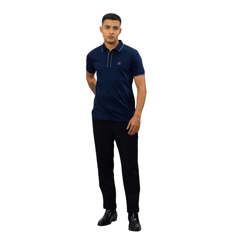 OUTERWORLD Navy Blue Half Sleeve Collar Neck Men's Polo T-Shirt (XL)