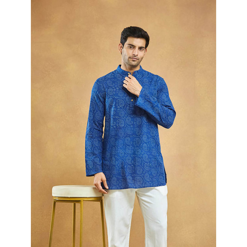 Fabindia Blue Cotton Dabu Printed Short Kurta (L)